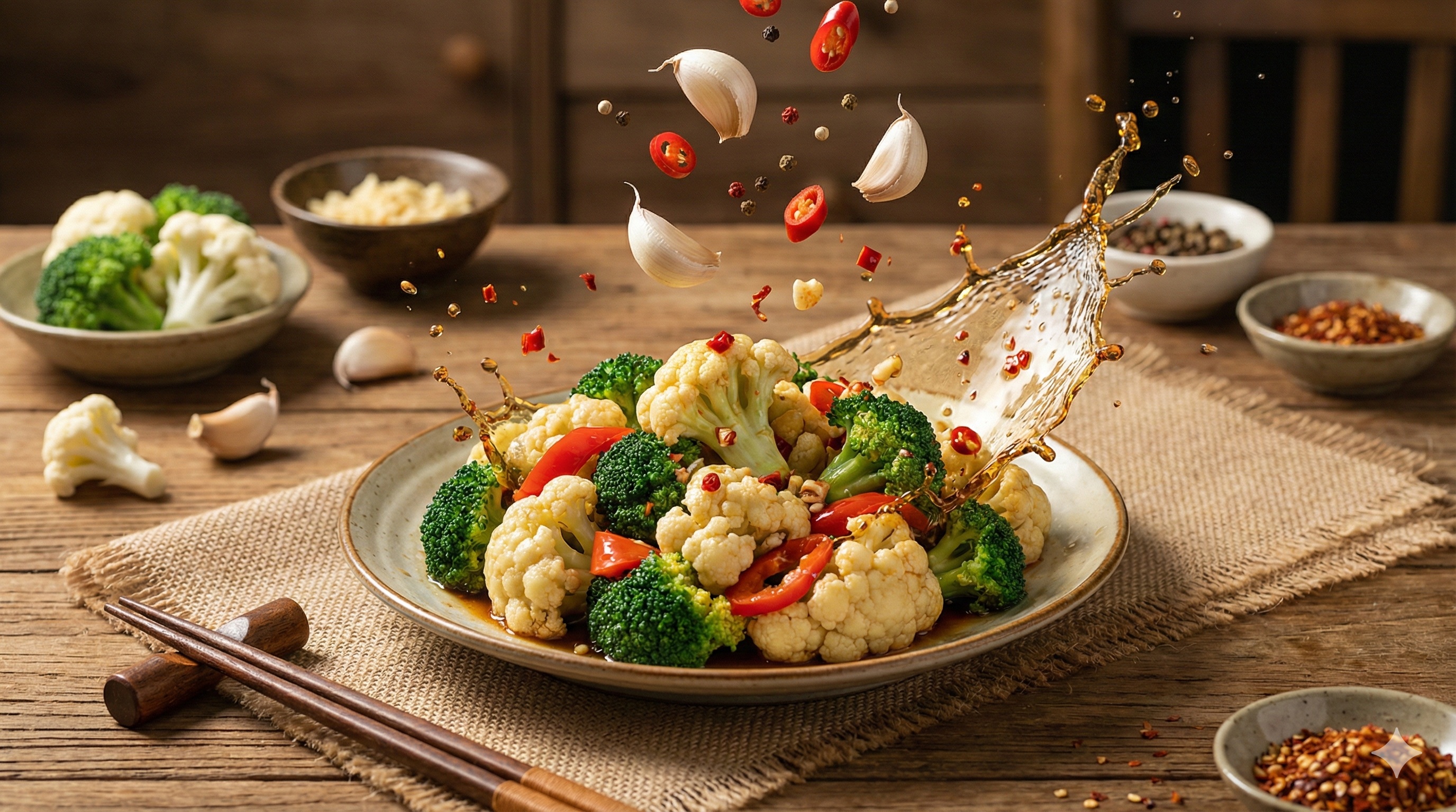 Stir-fried cauliflower and broccoli with chilli and garlic — canteen-style comfort food